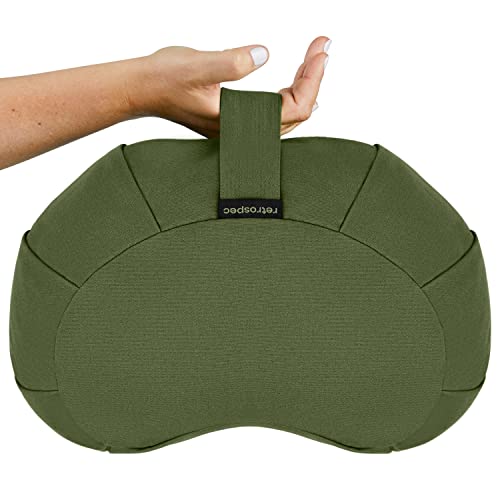 Retrospec Sedona Zafu Meditation Cushion with Buckwheat Hull Fill - Adjustable Yoga & Pilates Equipment Support - 17in Crescent Cotton Cover (Pack of 4) - color: Basil, size: 1 Count (Pack of 4)