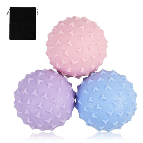 WOVTE Massage Lacrosse Ball Set for Sore Muscles, Shoulders, Neck, Back, Foot, Body, Deep Tissue, Trigger Point, Muscle Knots, Yoga and Myofascial Release - color: Light-blue Pink Purple