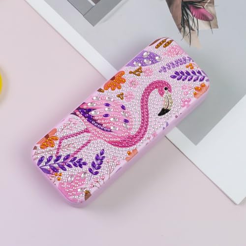 FlyingMage 5D Diamond Art Painting Kit for Adults Beginner, Small DIY Diamond Dots Gem Art Painting Mosaic Kits, Cute Hard Shell Sunglasses Eyeglasses Glasses Case for Women Teen, Pink Flamingo - color: Pink Flamingo