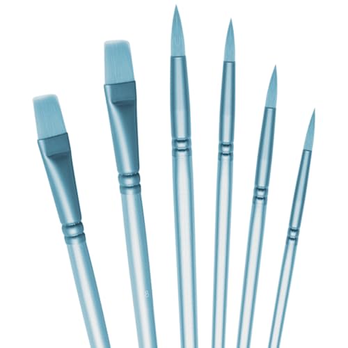 Acrylic Paint Brush Set, 6 pcs Watercolor Brushes, Painting Brush Nylon Hair Brushes for All Purpose Oil Watercolor Painting Beginner Kits (6, Blue) - color: Blue