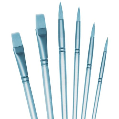 Acrylic Paint Brush Set, 6 pcs Watercolor Brushes, Painting Brush Nylon Hair Brushes for All Purpose Oil Watercolor Painting Beginner Kits (6, Blue) - color: Blue