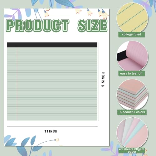 Lincia 6 Pcs Legal Pads Landscape Notebook, Boho Color | 11" x 9.5" College Ruled Notepad,Horizontal Lined Notebook, 40 Sheet, 80 Gsm, Assorted Colors Paper, Pastel Writing Pad - color: Boho Color