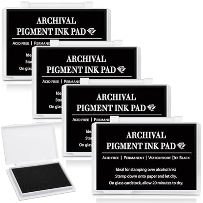 MotiMind 4 Pcs Archival Pigment Waterproof Ink Pad for Stamps, Black | Pigment Stamp Pads for Card Making Scrapbooking, Archival Acid-free Quality, 3.7x2.5 Inch, Works on Paper Glass - color: Black