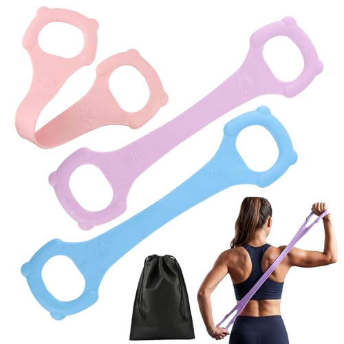 3 Pcs Figure 8 Fitness Resistance Band, Back Training Elastic Rope, Pilates Stretching Band for Arm Shoulder Workout, Chest Expansion and Yoga Exercise at Home Gym