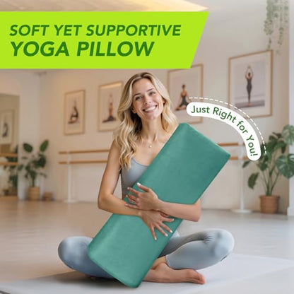 Wellsin Rectangular Yoga Bolster - Meditation Pillow with Washable Suede Cover, 27"X10" X5.5" - color: Green
