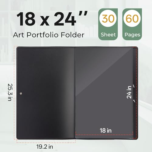 Nicpro 18"x24" Art Portfolio, 30 Pockets Display 60 Pages Art Portfolio Folder with Clear Plastic Sleeves, Artwork Storage Presentation Book for Artists, Painting Carrier Case - size: 18x24"