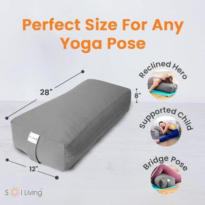 Pranayama Yoga Bolster Meditation Pillow - color: Grey, size: Rectangular 28" x 12" x 8"