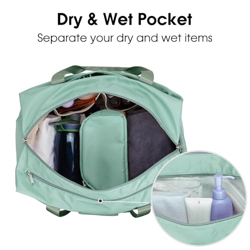 Ceneda 20" Gym Bag for Women with Wet Pocket & Shoe Compartment, Lightweight Duffel Waterproof Carry On Duffle for Travel, Yoga, Overnight (Mint Green) - color: Mint Green