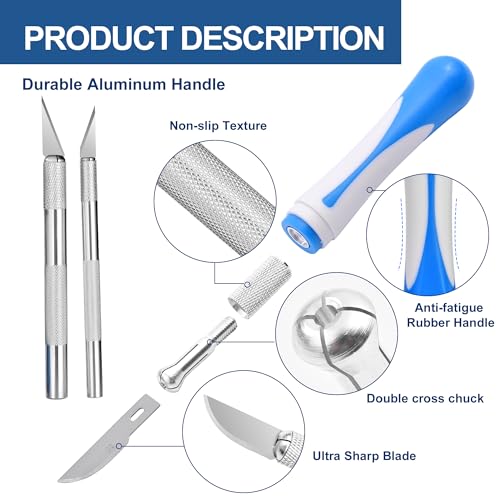 16 Pcs Craft Knife Set Exacto 3 Handles 10 Blades | High-Carbon Steel, Anti-Slip Silicone Handle, for Scrapbooking Stencil Architecture Wood Leather, Light Medium Heavy Duty