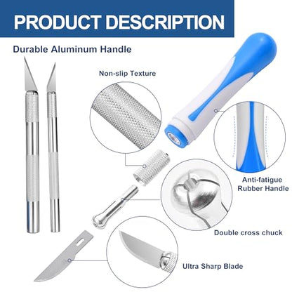 16 Pcs Craft Knife Set Exacto 3 Handles 10 Blades | High-Carbon Steel, Anti-Slip Silicone Handle, for Scrapbooking Stencil Architecture Wood Leather, Light Medium Heavy Duty