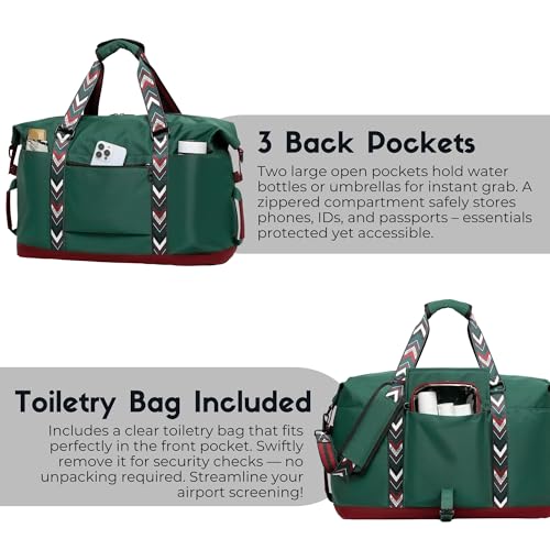 SUNNY BIRD Duffel with Utility Pouch, 40L Weekender Overnight Bag with Shoe Compartment for Travel and Sports (Greenboho) - color: Greenboho