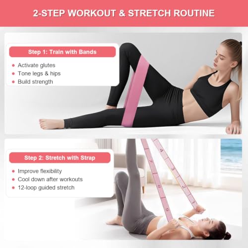 Fabric Resistance Bands Set with Stretching Strap, 3 Levels