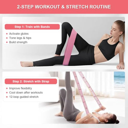 Fabric Resistance Bands Set with Stretching Strap, 3 Levels