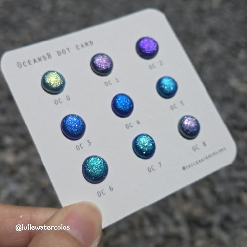 IUILE Handmade Watercolor Paints - Oceans 8 Dot Card (9 colors). Color Shift, Metallic, Shiny, Shimmer - color: Oceans8 Dot