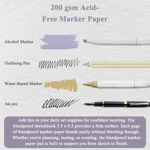 Fuxi Marker Paper Pad, 120lb/200gsm Art Paper of Markers, 2-Pack, 50 Sheets Per Pad (5.5" x 8.5"). - color: Lavender Purple