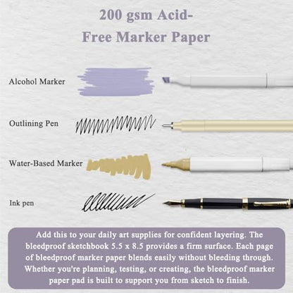 Fuxi Marker Paper Pad, 120lb/200gsm Art Paper of Markers, 2-Pack, 50 Sheets Per Pad (5.5" x 8.5"). - color: Lavender Purple