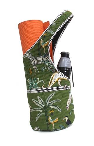 INDIAN CRAFT CASTLE Yoga Mat Bag | Tote Mat Bag | Sling Yoga Tote w/Large Side Pocket & Zipper Pocket | Yoga Mat Carrier Fits Most Size Mats - color: Green Multi