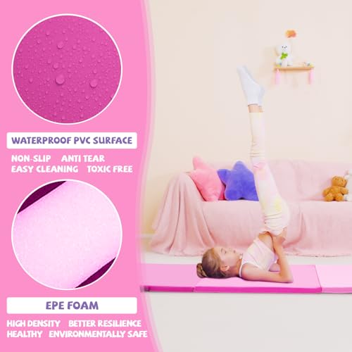 Kangaroo Hoppers Gymnastics Tumbling Mats Foldable Gym Tumble Mat for Kids - color: Gradient Pink, size: 3×6FT×1.5''