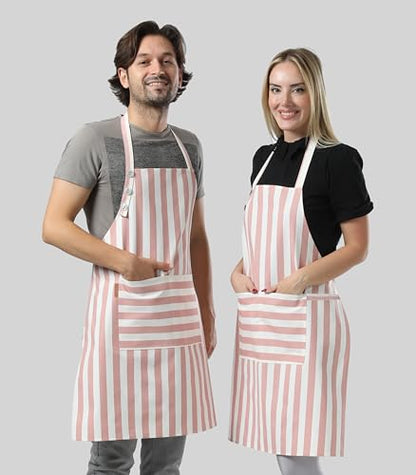 TOSHEX Kitchen Apron Cotton Waterdrop Resistant Adjustable Button Women Men | Premium Cotton Cooking Apron with Pocket. Striped, Gift, Powder Pink - color: Powder Pink