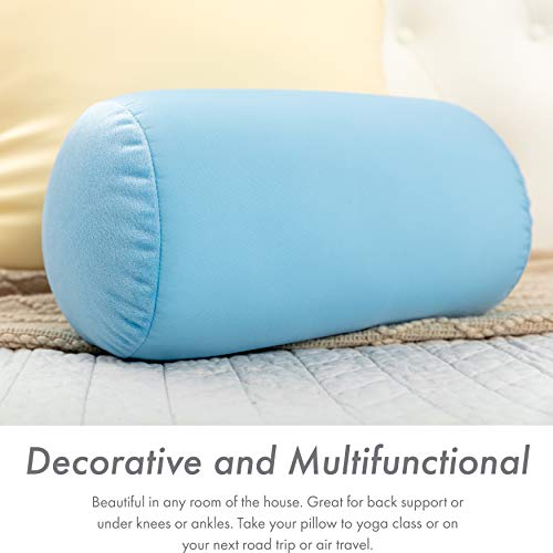 Microbead Bolster Neck Roll Pillow, 14x8 in Cylinder Tube, Sweet Baby Blue | Silky feel fabric helps prevent wrinkles & hair breakage; feather-light beads gently cushion head & shoulders as you rest - color: Sweet Baby Blue