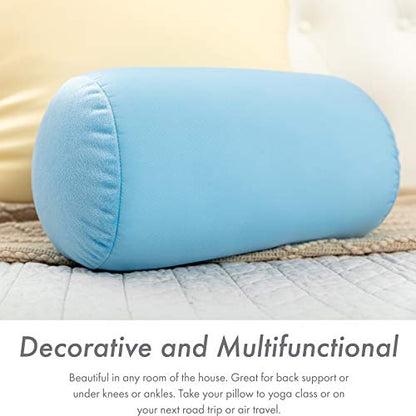 Microbead Bolster Neck Roll Pillow, 14x8 in Cylinder Tube, Sweet Baby Blue | Silky feel fabric helps prevent wrinkles & hair breakage; feather-light beads gently cushion head & shoulders as you rest - color: Sweet Baby Blue