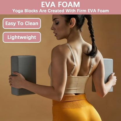 4 Pack Yoga Blocks - Premium EVA Foam Blocks for Pilates Workout, Stretching, Meditation - Yoga Brick for Flexibility, Balance, Spine Strength, Non-slip and Lightweight Exercise Blocks (Gray)
