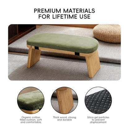 Natural Beech Wood Yoga Bench, Ergonomic Design for Kneeling, Meditation, Pilates, FSC Certified (Green) - color: Green