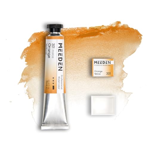 MEEDEN Professional Artist Watercolor Paint: Orange Yellow - 15ml/0.5oz | Water Color Tube, Semi-Moist Pigment Half Pan and Empty Matching Half Pan for Artists Pros - color: Orange Yellow