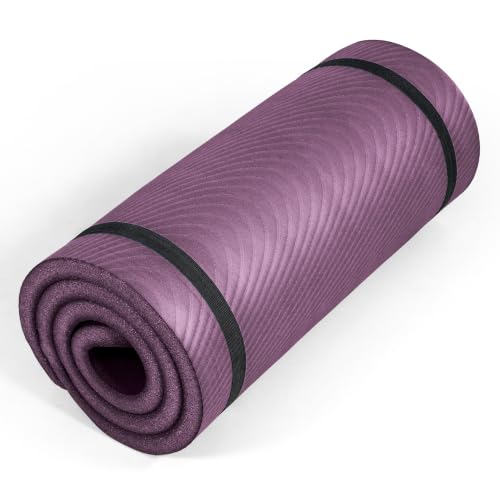 Tone Fitness 1-Inch Thick Yoga Mat | High-Density, Non-slip Exercise Mat with Carrying Strap for Yoga, Pilates, & Home Gym Workouts | Multiple Options - color: Purple, style: Wave