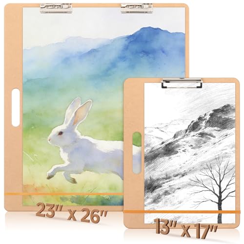 13"x17" & 23"x26" Sketch Board Set Artists Drawing Clipboards with Handle Drawing Tote Board for Sketching & Watercolor with Sturdy Clip and Elastic Bands Portable Art Clipboard for Painting