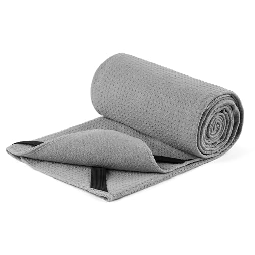 MICROFI Microfiber Hot Yoga Towel Mat, 24 x 72 inches, with Non-Slip Silicone Grip, Secure Fit Elastic Straps (Gray) - color: Gray