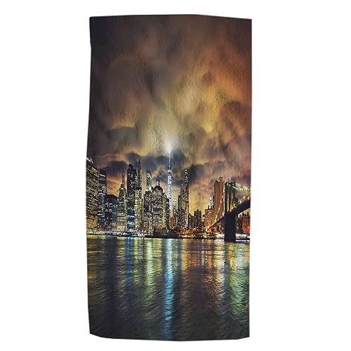 Pehede New York City Bath Hand Towel View of Manhattan at Sunset Soft Absorbent Hand Towels for Bathroom Kitchen Beach Spa Gym Yoga Swim Home Decor 15x30 in - color: New York City Bath