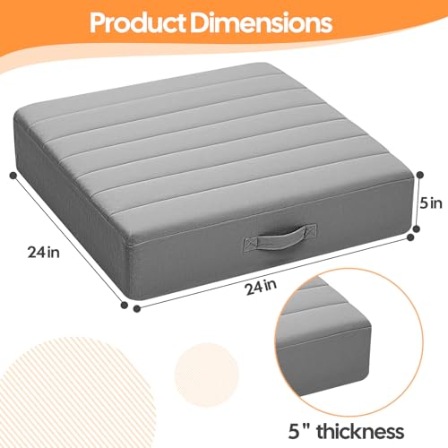 MeMoreCool Square Floor Pillow for Adults Kids, 24 Inch Grey Cushion - color: Light Grey, size: 24 Inch