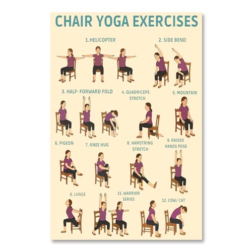 Balsuka Chair Yoga Exercises Poster Wellness Chart for Seniors Over 60 Senior Fitness Instruction Canvas Print Step-by-Step Seated Yoga Guide Wall Art for Home Gyms Office Decor 12x16inch Unframed - color: style-4 Unframed, size: 12"L x 16"W