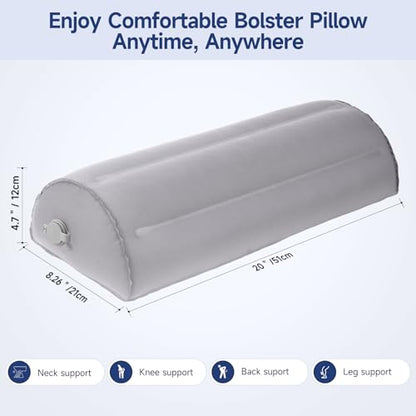 Inflatable Bolster Pillow for Legs, Knees & Back – Lightweight,Half Moon Support Cushion for Sleeping & Travel – Soft Milk Fiber & TPU – Adjustable Lumbar, Knee & Ankle Support 51x21x12cm