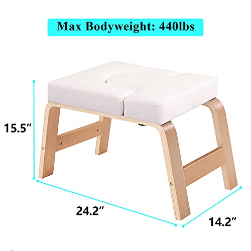 C-CHAIN Balanced Yoga Headstand Bench - Ideal for Workout, Fitness and Gym, for Both Beginner and Experience Yogis - Wood and PU Pads - Relieve Fatigue and Build Up Body - color: White