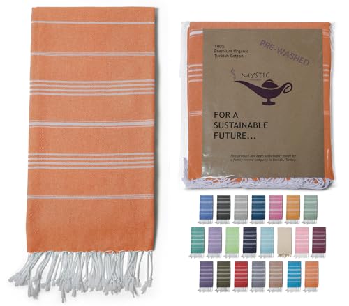 Turkish Beach Towel 100% Organic Cotton Extra Large Oversized (39 x 71 Inches) Quick Dry Sand Free Light Weight Prewashed for Bath Beach Gym Yoga Travel Towel Blanket (Tangerine) - color: Tangerine