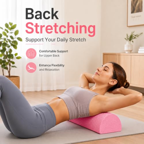 Cabilock Half Foam Roller for Back Pain Relief, Sakura Pink High Density EVA Lumbar Support, 30cm Semicircle Pilates Roller for Physical Therapy, Yoga & Balance Training