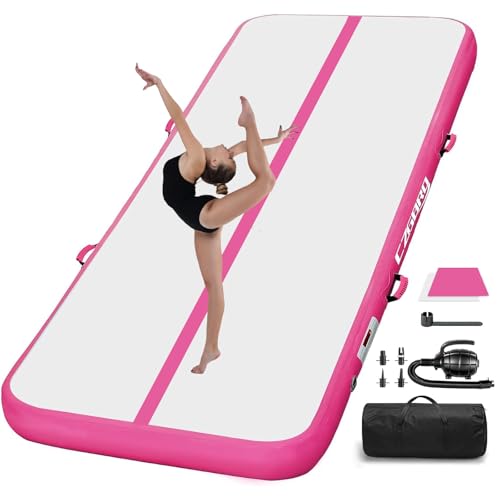 Air Mat Tumble Track, Gymnastics Mats Tumbling Track with Electric Air Pump for Home Use Cheerleading Training Kids Gym Yoga - color: Pink, size: 10ftx6.6ftx4inch