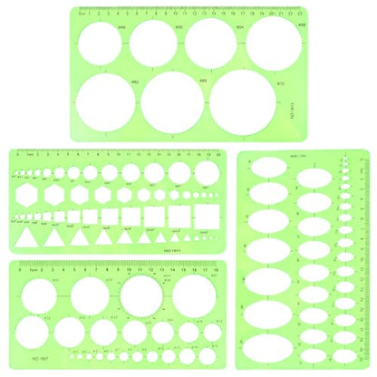 Circle Template for Drawing, Ymapinc 4Pcs Plastic Oval/Triangle Stencil | Transparent Geometric Measuring Drafting Rulers for School Office Supplies