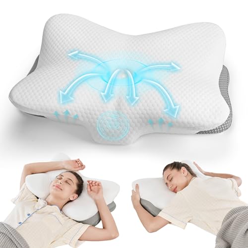 JOYENERGY Ergonomic Memory Foam Cervical Pillow for Neck and Shoulder Pain - color: White, size: Butterfly