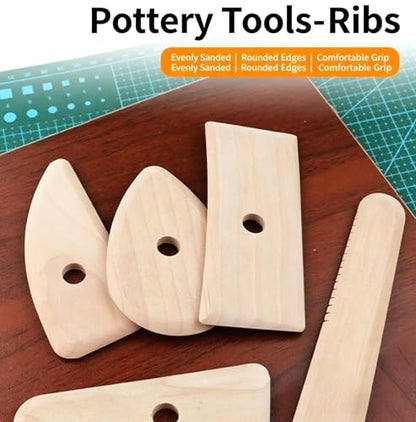 5Pcs Pottery Clay Tools Set, Wooden Ribs Scrapers for Ceramic Sculpting and Shaping