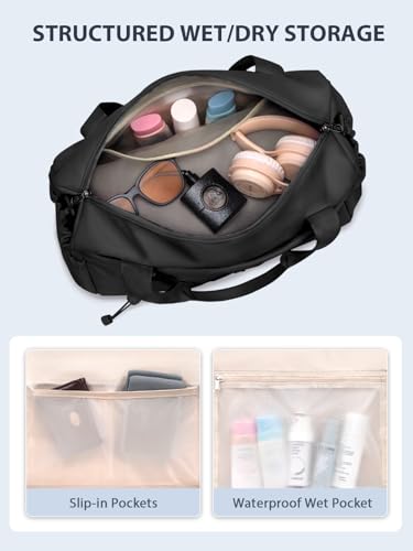 RHDZO Small Gym Bag for Women with Yoga Mat Holder and Wet Pocket, Black - color: Black