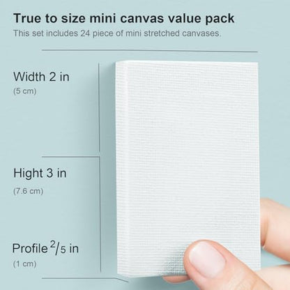 AUREUO Mini Stretched Canvas - 2x3 Inch/24 Pack - 2/5 Inch Profile Small Square Canvas - Gift Set Bulk Pack Canvases for Acrylic Painting & Craft - size: 2"x3"