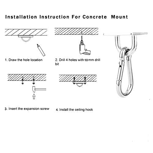 2 Set M8 Ceiling & Wall Mount Hanging Hardware Fitting Set 304 Stainless Steel Heavy Duty Square Pad Eye Plate + Snap Hook for Yoga Hammock Chair Swings Marine Yacht Boat Accessories - size: M8 Square Pad