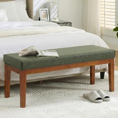 43.5" Upholstered Faux Leather End of Bed Entryway Bench, Olive Green - color: Olive Green-pu