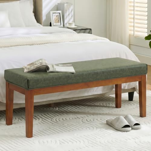 43.5" Upholstered Faux Leather End of Bed Entryway Bench, Olive Green - color: Olive Green-pu