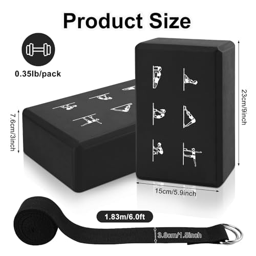 2 Yoga Block and 2 Yoga Strap Set,Non-slip EVA Foam Blocks, High Density Yoga Bricks with 6ft Strap, Supportive Latex-Free Yoga Block Accessories for Pilates - color: Black