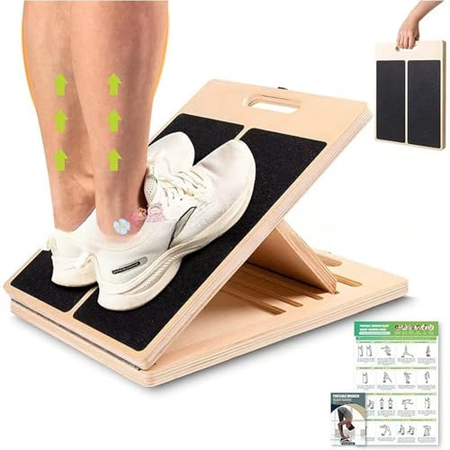 Adjustable Wooden Slant Board for Calf Stretching, Portable Wooden Incline Board Fitness Equipment, Balance Block for Knees Ankle Heel Feet Leg