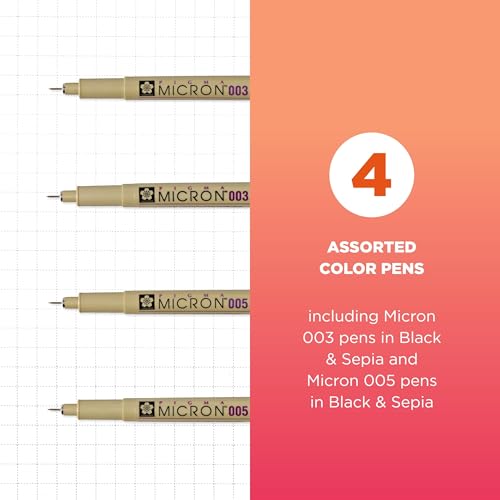SAKURA Pigma 50047 Micron Blister Card Ink Pen Set, Black/Sepia, 003/005 Black/Sepia 4CT | Archival Ink Pens for Writing, Drawing, or Journaling, Fade Resistant, Consistent Color, Professional Quality - style: Fine Tip
